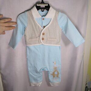 Baby Bodysuit w Vest sewn on, 1 pc, Embroidered, 6mts, Formal or Casual